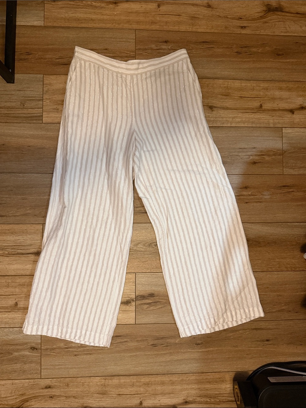 Loft Woman’s White and Light Beige Striped Wide-Leg Pants